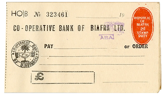 Bank of Biafra Cheque